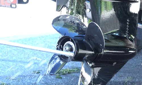 Boat prop being cleaned at boat decontamination station.